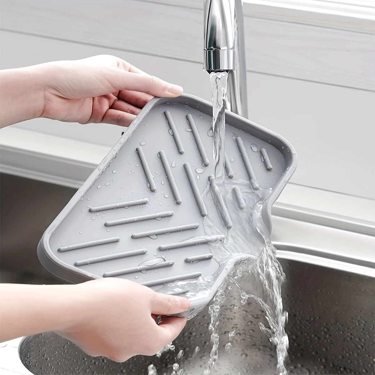 Sink Silicone Tray With Drain Soap Sponge Storage Holder Countertop Sink Scrubber Brush Soap Storage Rack Kitchen Organizer thumbnail 2