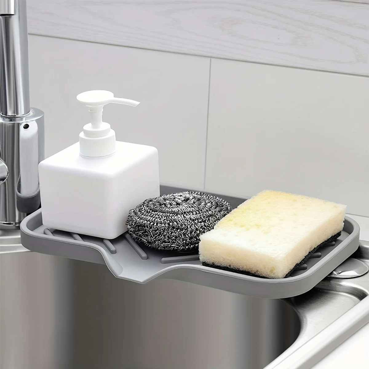 Sink Silicone Tray With Drain Soap Sponge Storage Holder Countertop Sink Scrubber Brush Soap Storage Rack Kitchen Organizer thumbnail 6