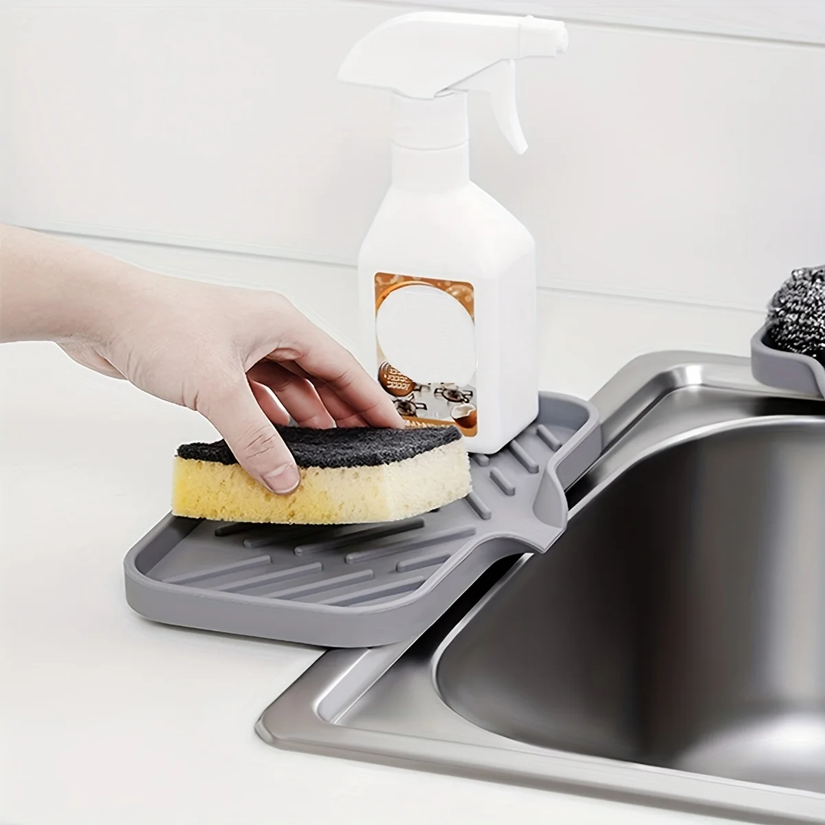 Sink Silicone Tray With Drain Soap Sponge Storage Holder Countertop Sink Scrubber Brush Soap Storage Rack Kitchen Organizer thumbnail 5