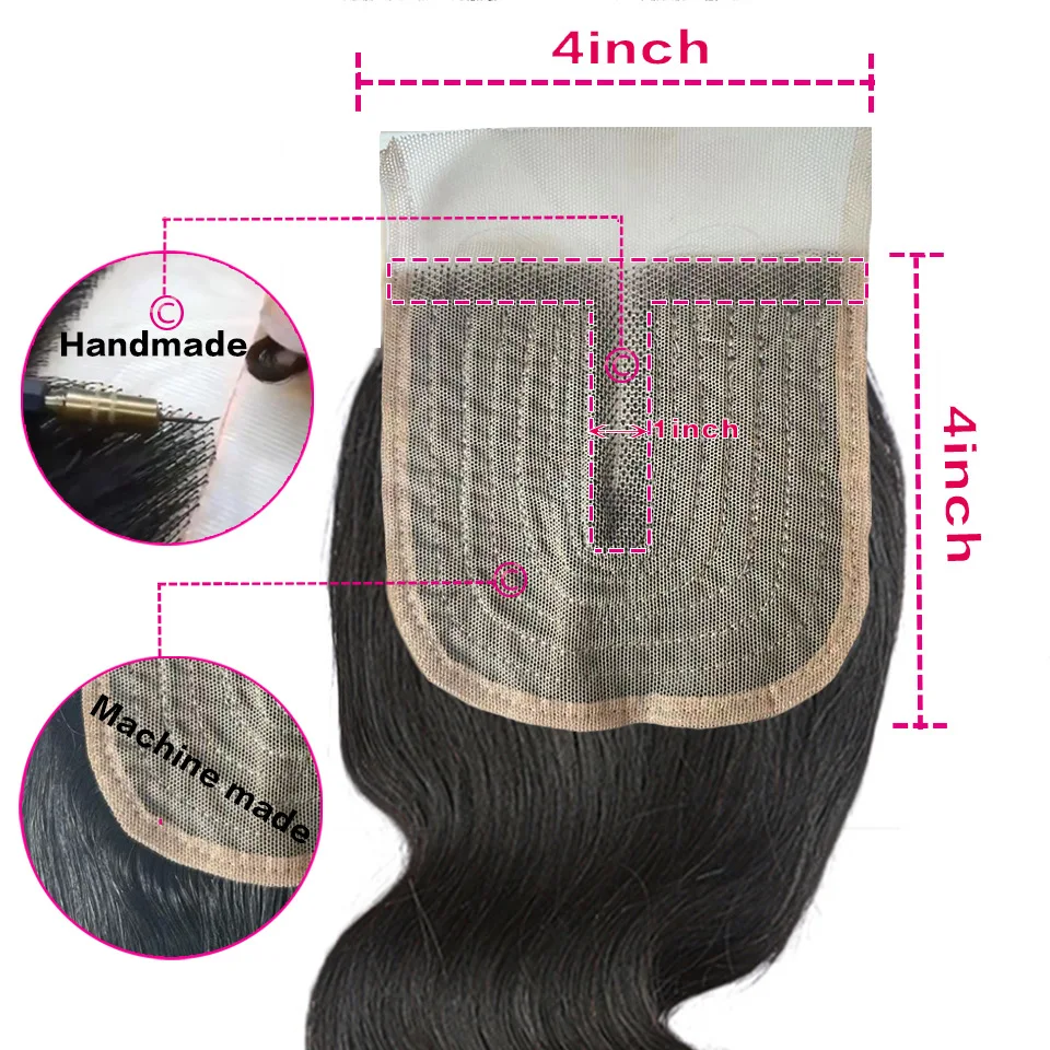 4x4x1 T Lace Body Wave Closure Human Hair  Middle Part Body Wave Human Hair Closure for Women  Preplucked Cheap Hairpieces thumbnail 5