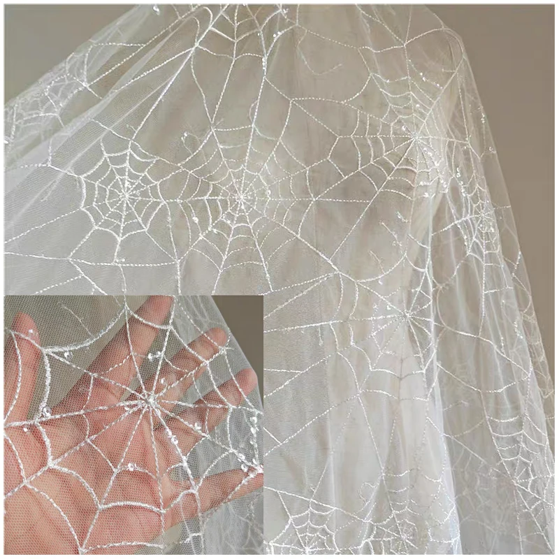 Spider Web Embroidery Gauze DIY Stage Costume Sequin Embroidery Wedding Dress Skirt children's Wear Background Decorative Cloth