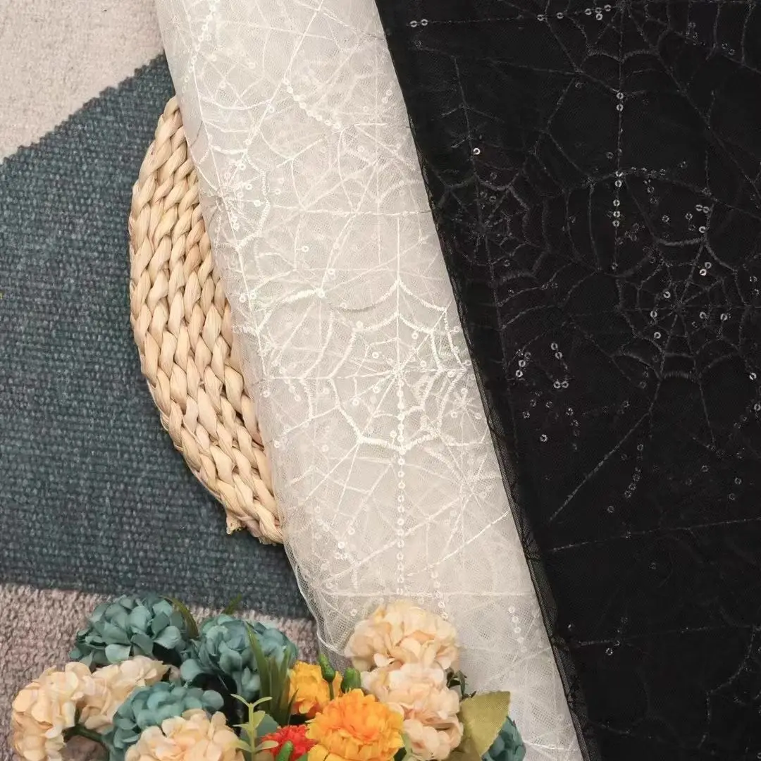 Spider Web Embroidery Gauze DIY Stage Costume Sequin Embroidery Wedding Dress Skirt children's Wear Background Decorative Cloth thumbnail 6