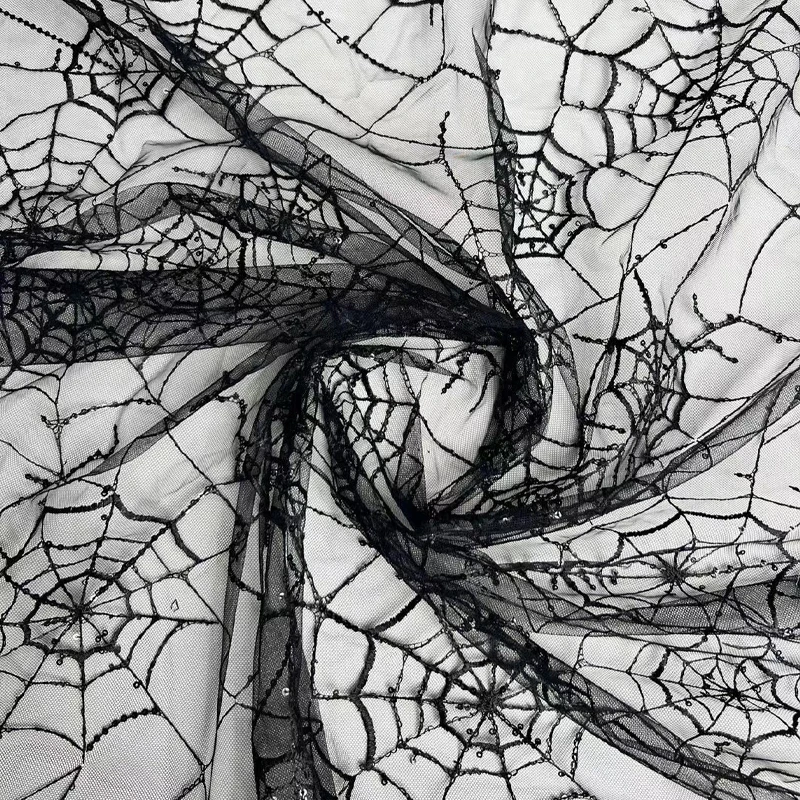 Spider Web Embroidery Gauze DIY Stage Costume Sequin Embroidery Wedding Dress Skirt children's Wear Background Decorative Cloth thumbnail 4