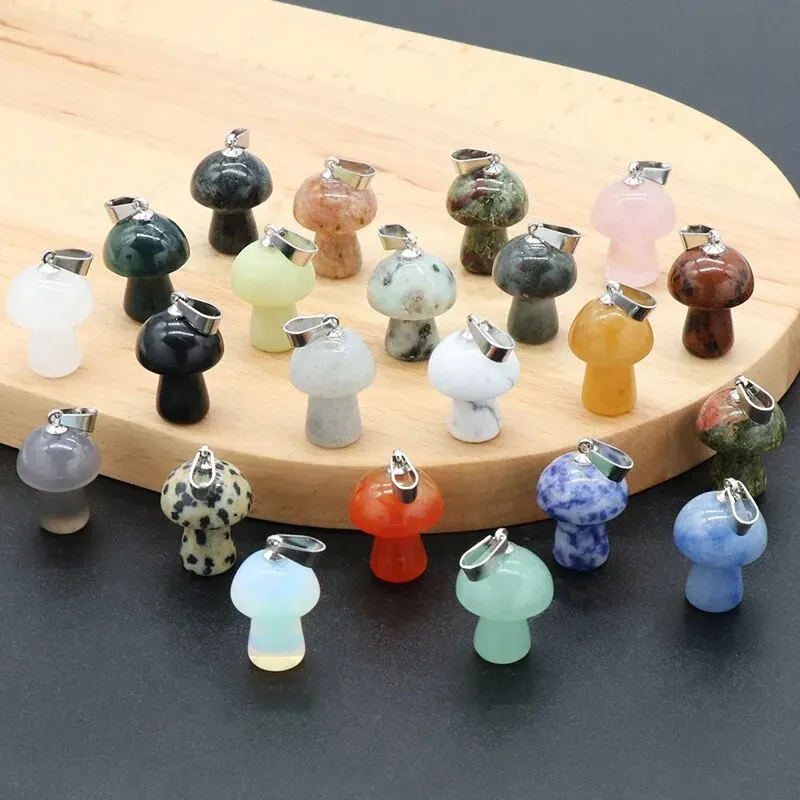 7pcs/Set 15x20mm Natural Stone Mushroom Shape Pendant Agate Quartz Opal Charms for Jewelry Making DIY Necklace Bracelet Earrings thumbnail 4