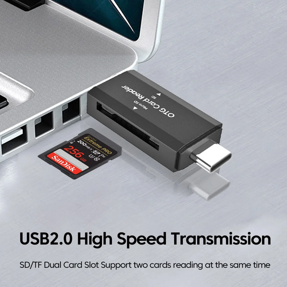 Type C SD TF Card Reader 2 in 1 USB 2.0 Card Reader for PC Laptop Accessories High Speed Smart Memory Cardreader SD Card Adapter thumbnail 2