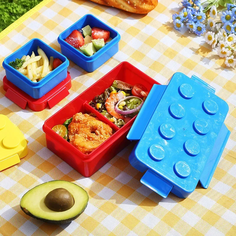 DIY Building Block Lunch Box Modular Building Blocks For Children Student Building Block Bento Food Storage Container Dinnerware thumbnail 2