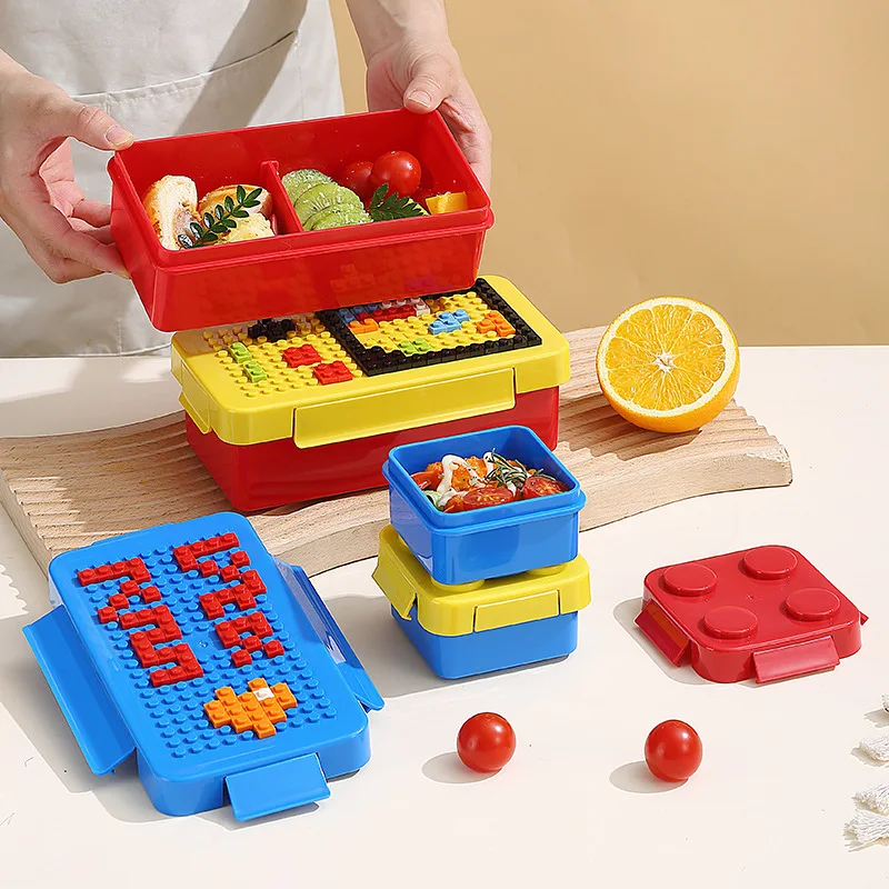 DIY Building Block Lunch Box Modular Building Blocks For Children Student Building Block Bento Food Storage Container Dinnerware thumbnail 3