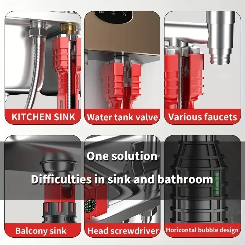 24/18/8 Multifunction Faucet and Sink Installer Tool Faucet Wrench Tool Plumbing Tool Water Pipe Spanner for Kitchen Bathroom thumbnail 4
