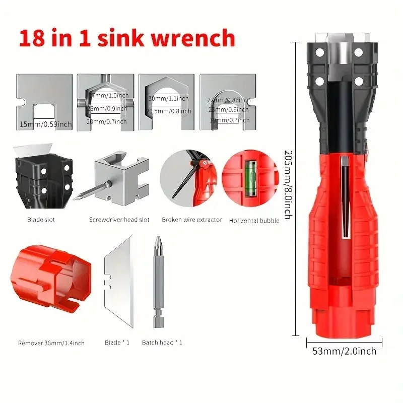 24/18/8 Multifunction Faucet and Sink Installer Tool Faucet Wrench Tool Plumbing Tool Water Pipe Spanner for Kitchen Bathroom thumbnail 5