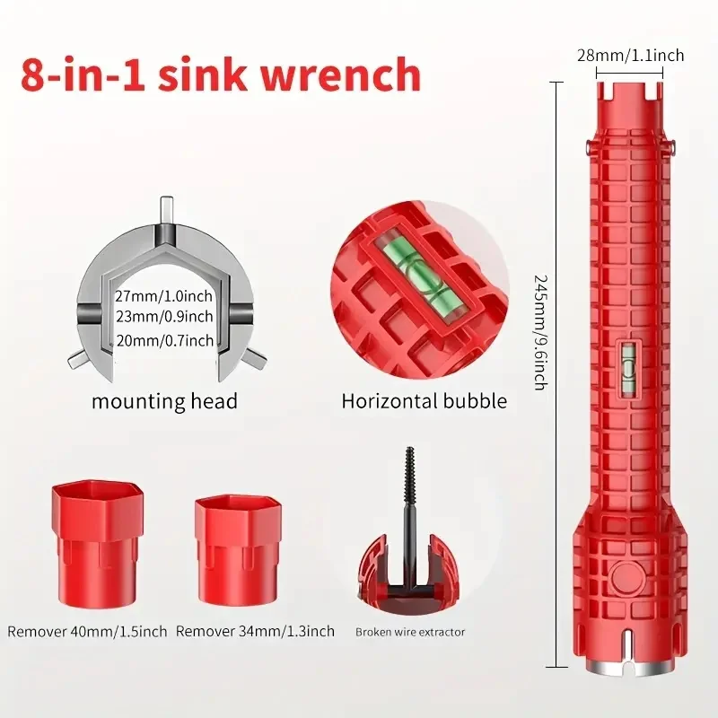 24/18/8 Multifunction Faucet and Sink Installer Tool Faucet Wrench Tool Plumbing Tool Water Pipe Spanner for Kitchen Bathroom thumbnail 6