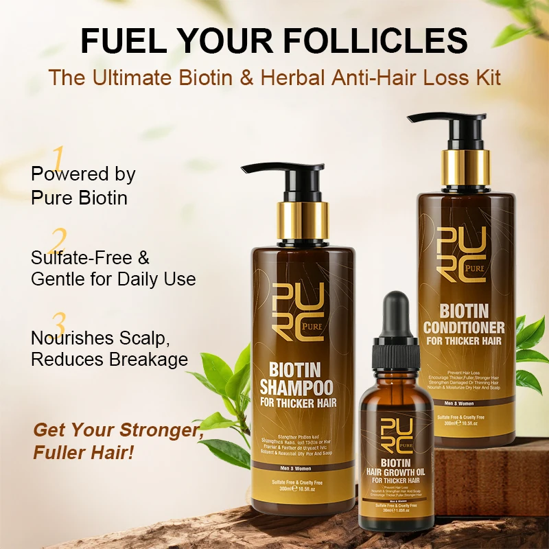 PURC Biotin Hair Growth Oil Shampoo Conditioner Sets Keratin Smoothing Hair Loss Treatment for Men Women Hair Care Products thumbnail 5
