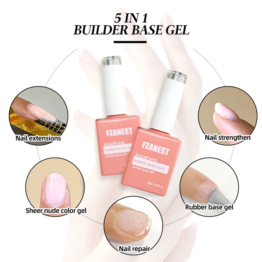 FZANEST 5 in 1 Multifunctional Rubber Base Gel Rubber Builder Base Nail Gel Nude Color Extension Nail Strengthen Gel Nails thumbnail 5