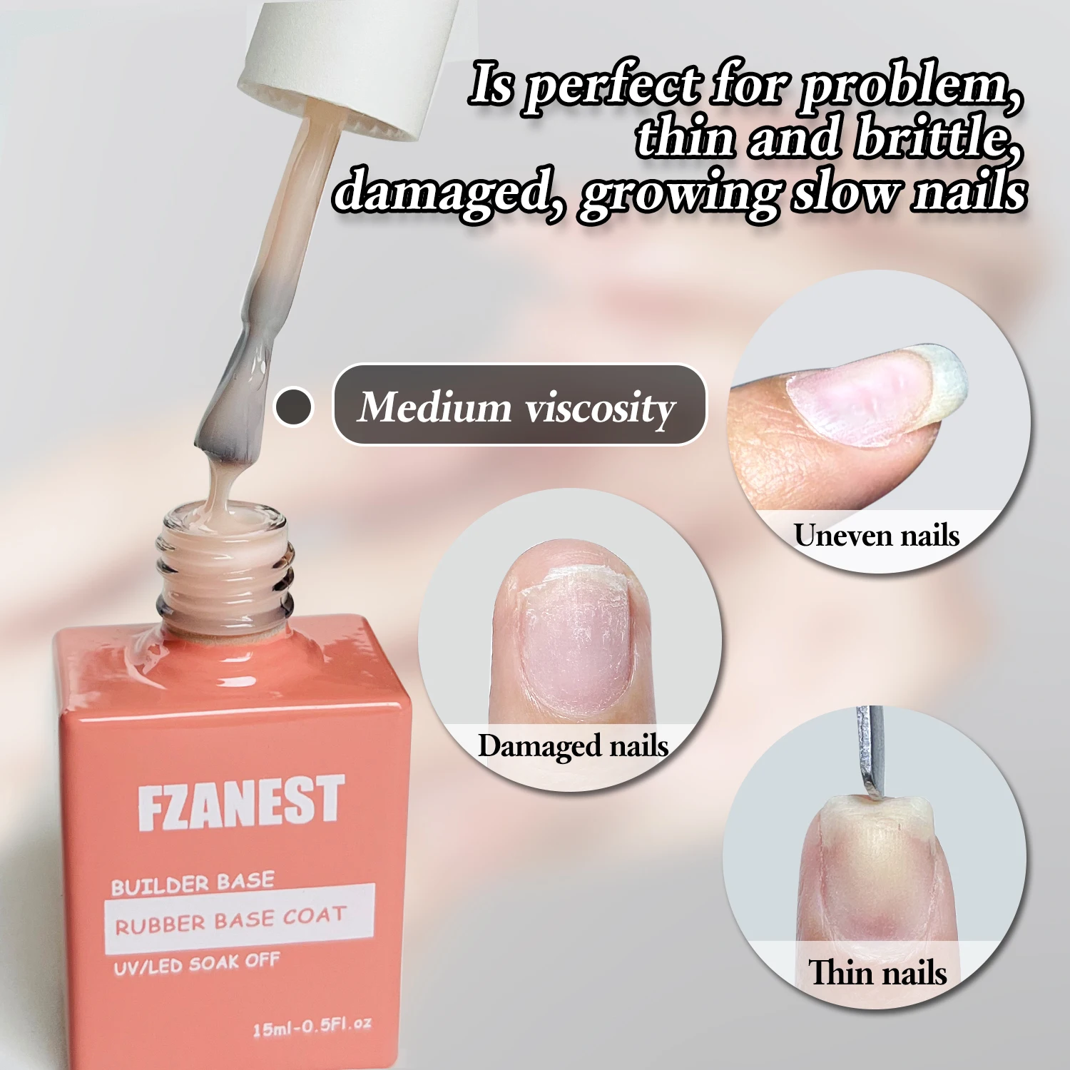 FZANEST 5 in 1 Multifunctional Rubber Base Gel Rubber Builder Base Nail Gel Nude Color Extension Nail Strengthen Gel Nails thumbnail 4