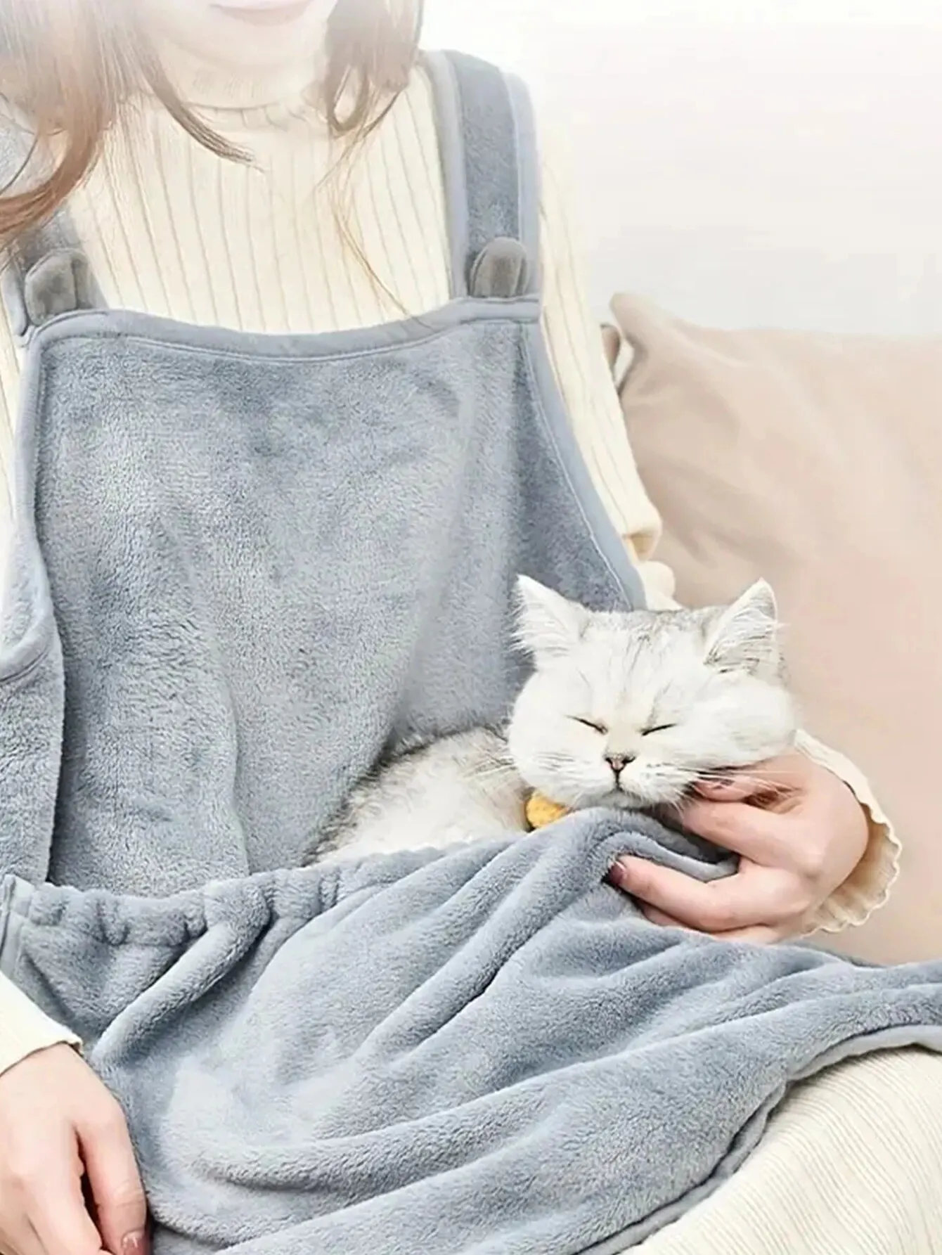 Cozy Pet Carrier Apron For Small Cats And Dogs - Perfect For Outdoor Winter Travel - Features Hanging Chest Bag And Cat Sleeping thumbnail 2
