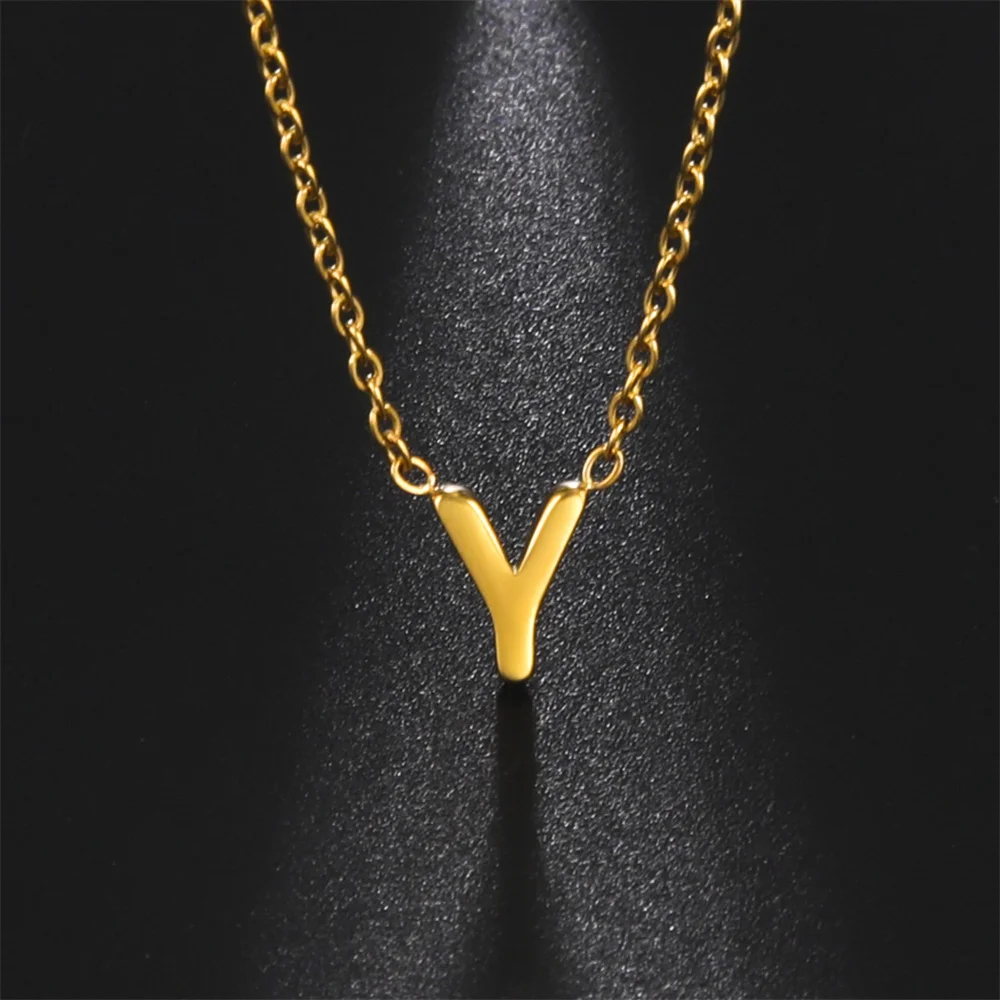Initial A-Z Letter Necklaces for Women Elegant Chains Choker 26 Alphabet Pendant Necklace Stainless Steel Jewelry collier femme thumbnail 3