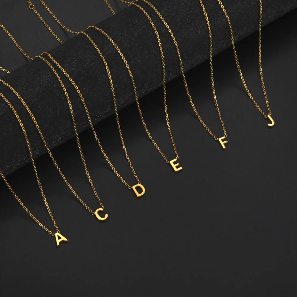 Initial A-Z Letter Necklaces for Women Elegant Chains Choker 26 Alphabet Pendant Necklace Stainless Steel Jewelry collier femme