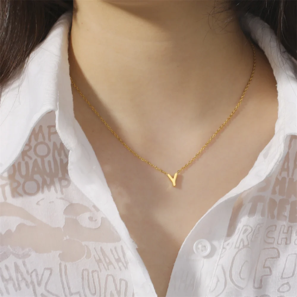 Initial A-Z Letter Necklaces for Women Elegant Chains Choker 26 Alphabet Pendant Necklace Stainless Steel Jewelry collier femme thumbnail 2