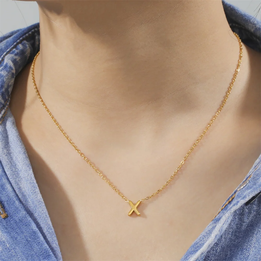 Initial A-Z Letter Necklaces for Women Elegant Chains Choker 26 Alphabet Pendant Necklace Stainless Steel Jewelry collier femme thumbnail 5