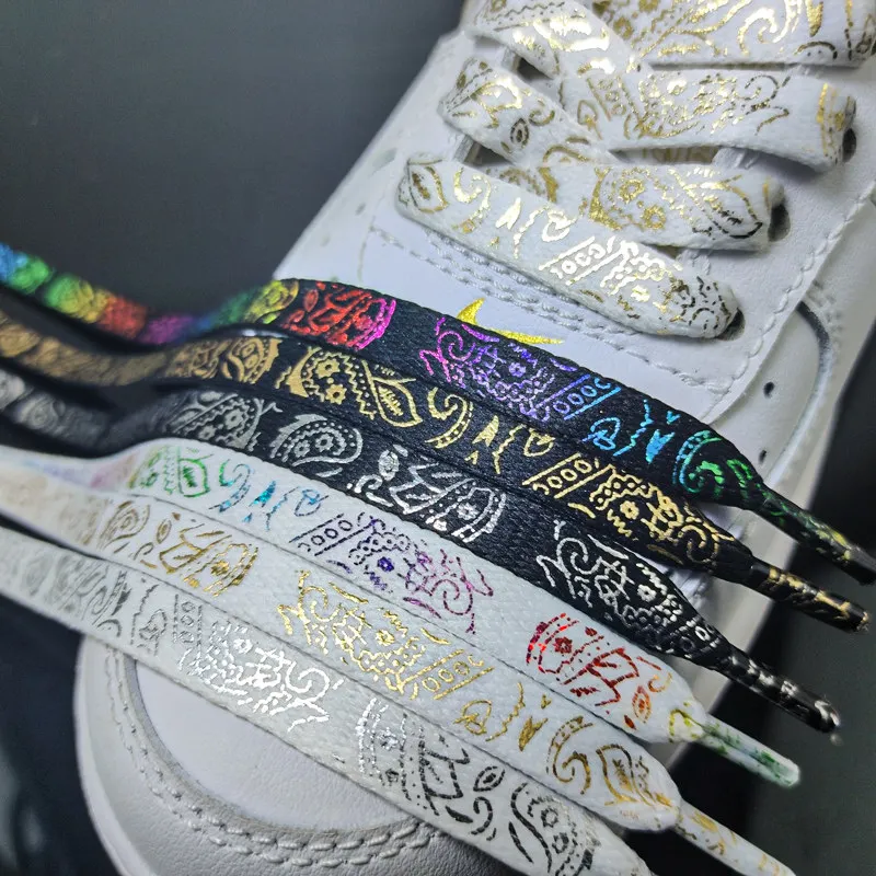 Cashew Flower Shoelaces for Shoes Gilding Flat Shiny Shoe Laces Sneakers Casual Tennis Basketball Shoelace Woman Men Shoestrings thumbnail 2
