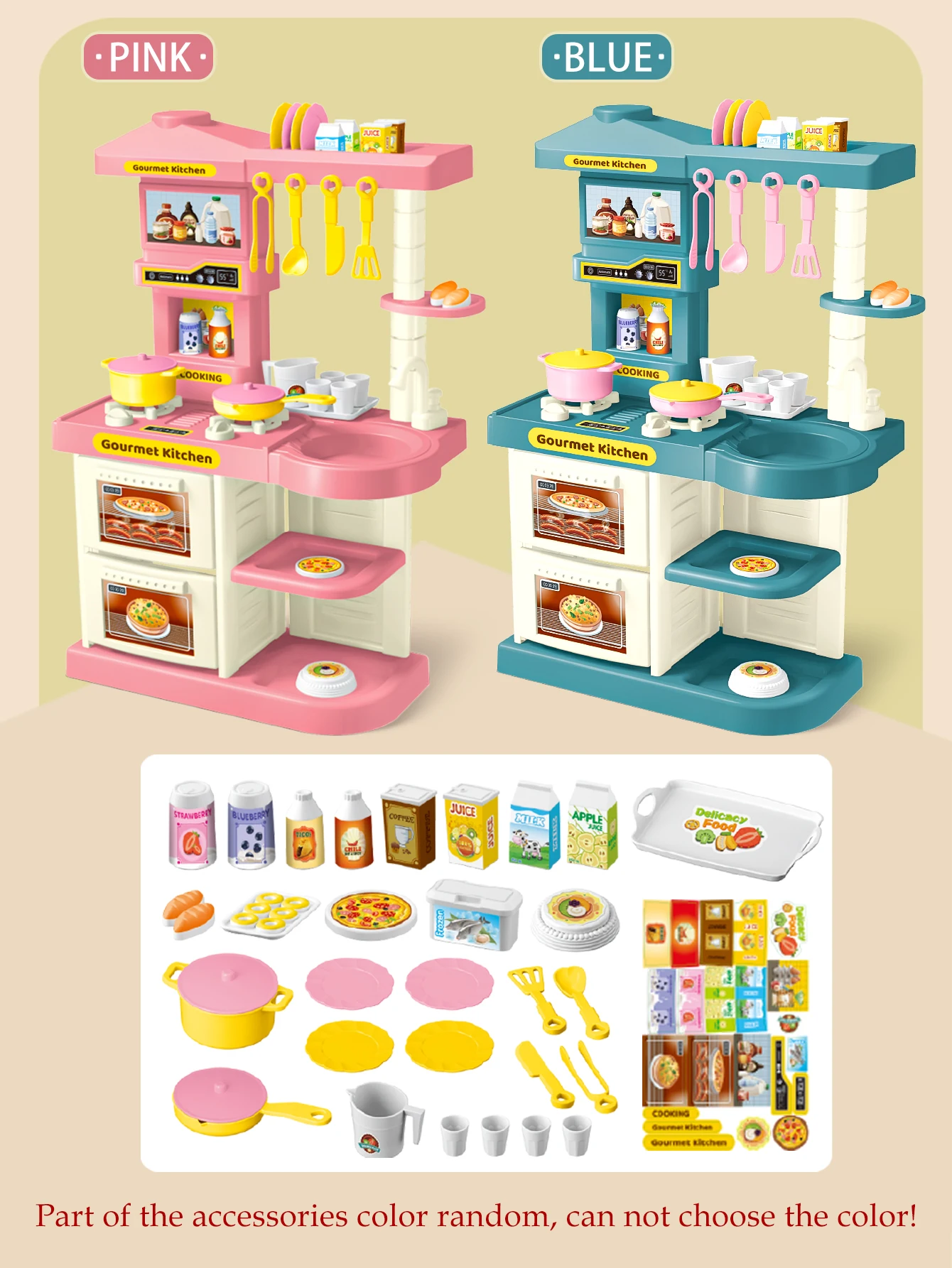 Play Kitchen Accessories, Kitchen Playset Toys for Kids Foods Pots Pans Milk Bread Fork for 3+ Boys and Girls thumbnail 2
