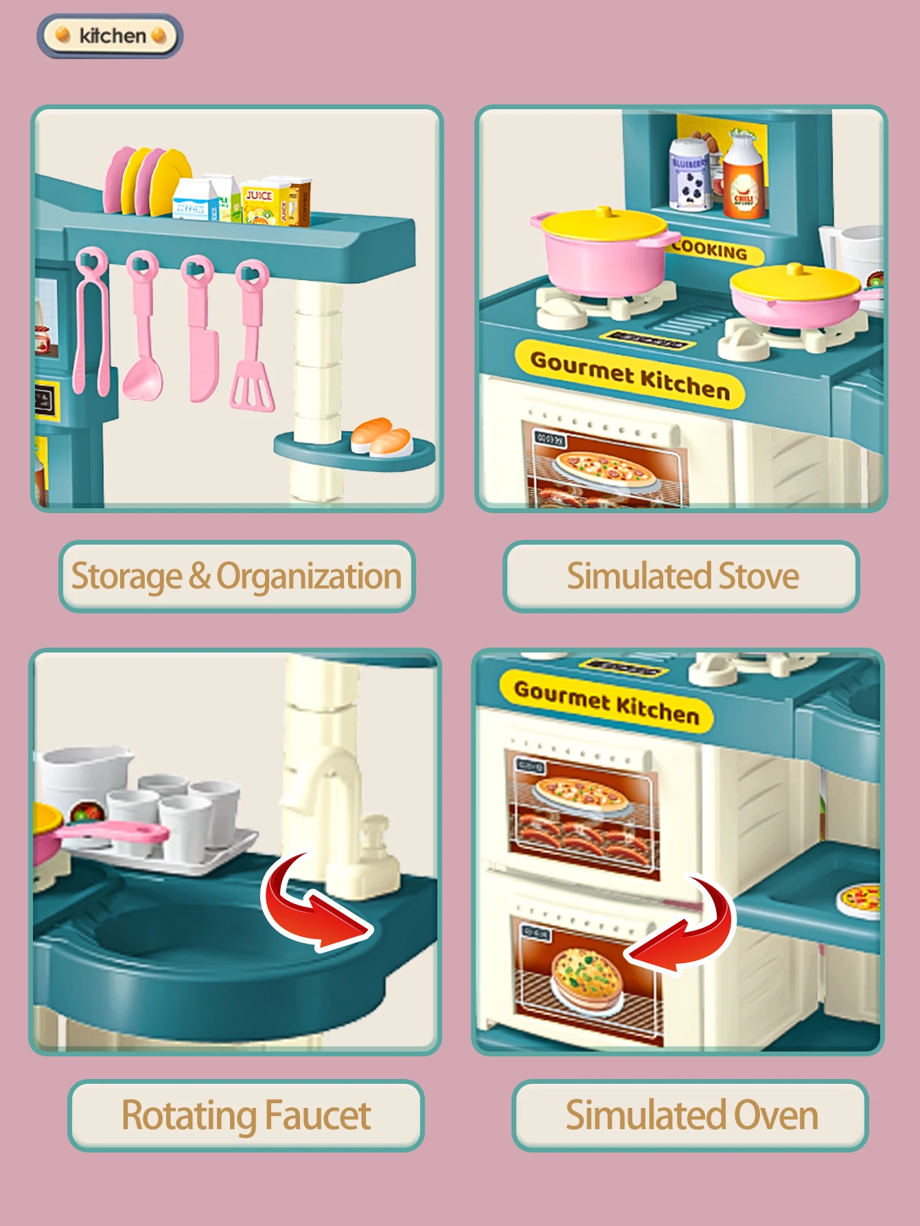 Play Kitchen Accessories, Kitchen Playset Toys for Kids Foods Pots Pans Milk Bread Fork for 3+ Boys and Girls thumbnail 3