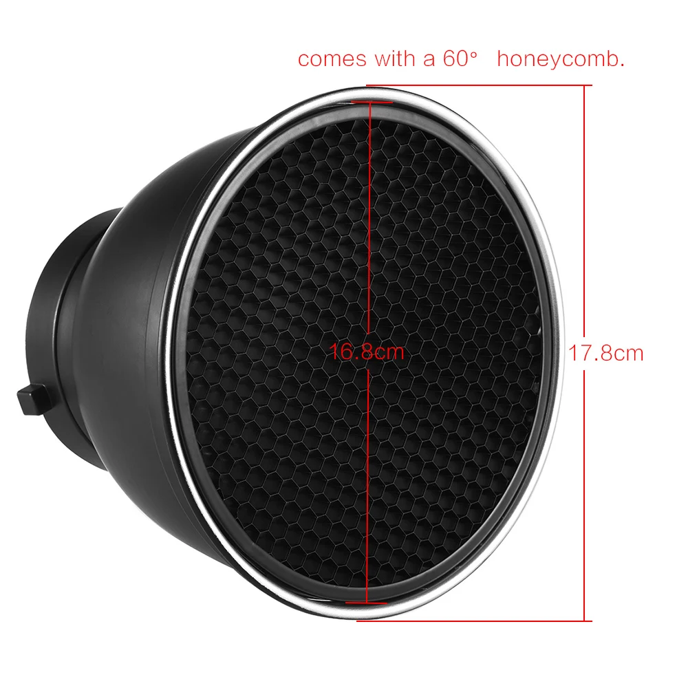 Andoer 7” Standard Reflector Diffuser Lamp Shade Dish w/ 60° Honeycomb Grid for Bowens Mount Studio Strobe Flash Light Speedlite thumbnail 2