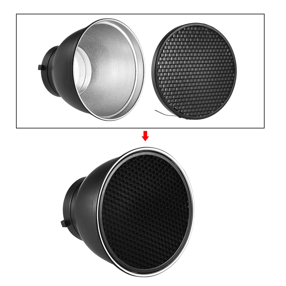 Andoer 7” Standard Reflector Diffuser Lamp Shade Dish w/ 60° Honeycomb Grid for Bowens Mount Studio Strobe Flash Light Speedlite thumbnail 4