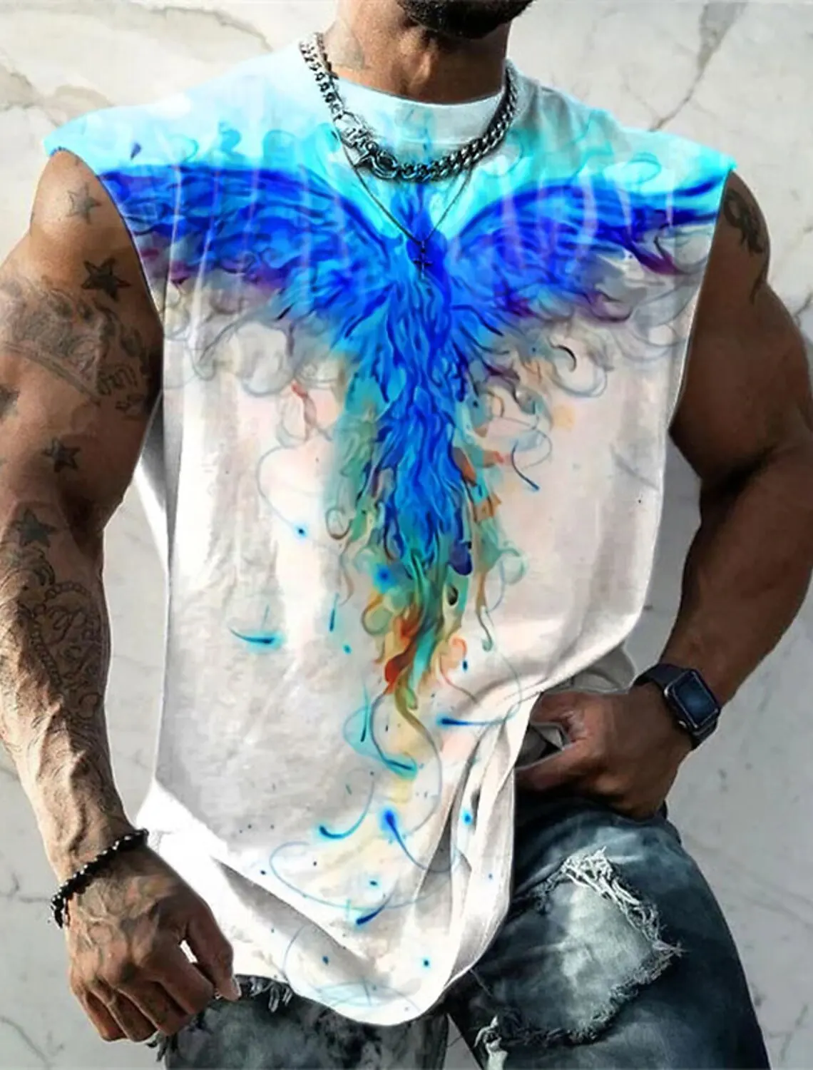 Outdoor Sacred Beast Phoenix Print Sports Quick Dry Sleeveless Breathable Vest Men's Clothing Fashion Four Seasons Y2K Fnaf Gym thumbnail 4