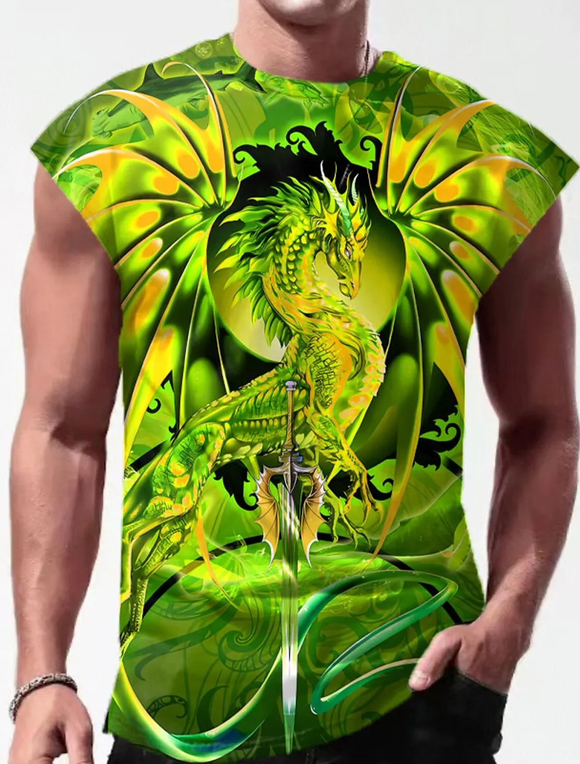 Outdoor Sacred Beast Phoenix Print Sports Quick Dry Sleeveless Breathable Vest Men's Clothing Fashion Four Seasons Y2K Fnaf Gym thumbnail 3