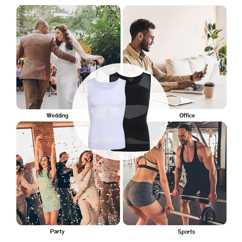 Men Compression Shirt Slimming Undershirt Body Shaper Chest Compression Tummy Control Tank Top Shapewear Underwear thumbnail 5