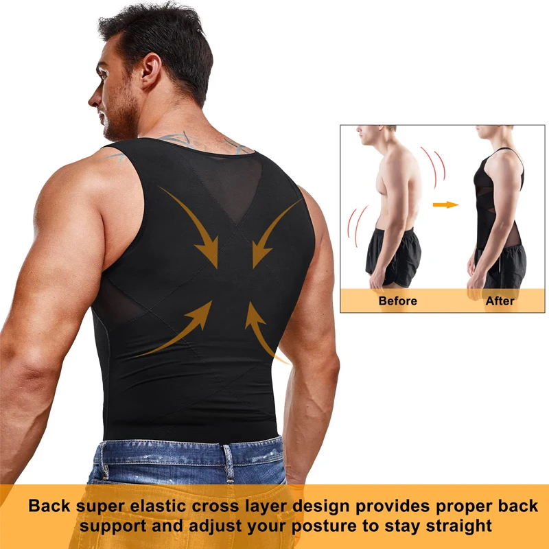 Men Compression Shirt Slimming Undershirt Body Shaper Chest Compression Tummy Control Tank Top Shapewear Underwear thumbnail 4