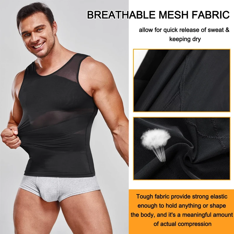 Men Compression Shirt Slimming Undershirt Body Shaper Chest Compression Tummy Control Tank Top Shapewear Underwear thumbnail 3