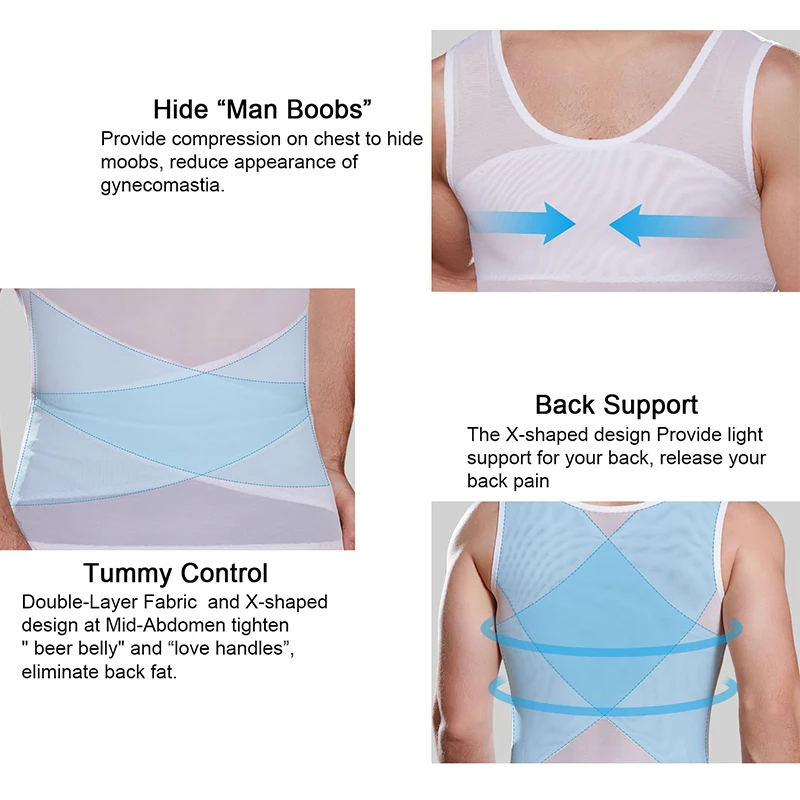 Men Compression Shirt Slimming Undershirt Body Shaper Chest Compression Tummy Control Tank Top Shapewear Underwear thumbnail 2