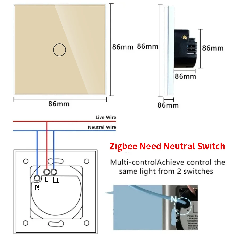 Zigbee Smart Light Switches Function Parts Need Neutral 2/3/4 Gold Glass Touch Panels EU Power USB Socket Thermostat DIY Module thumbnail 6