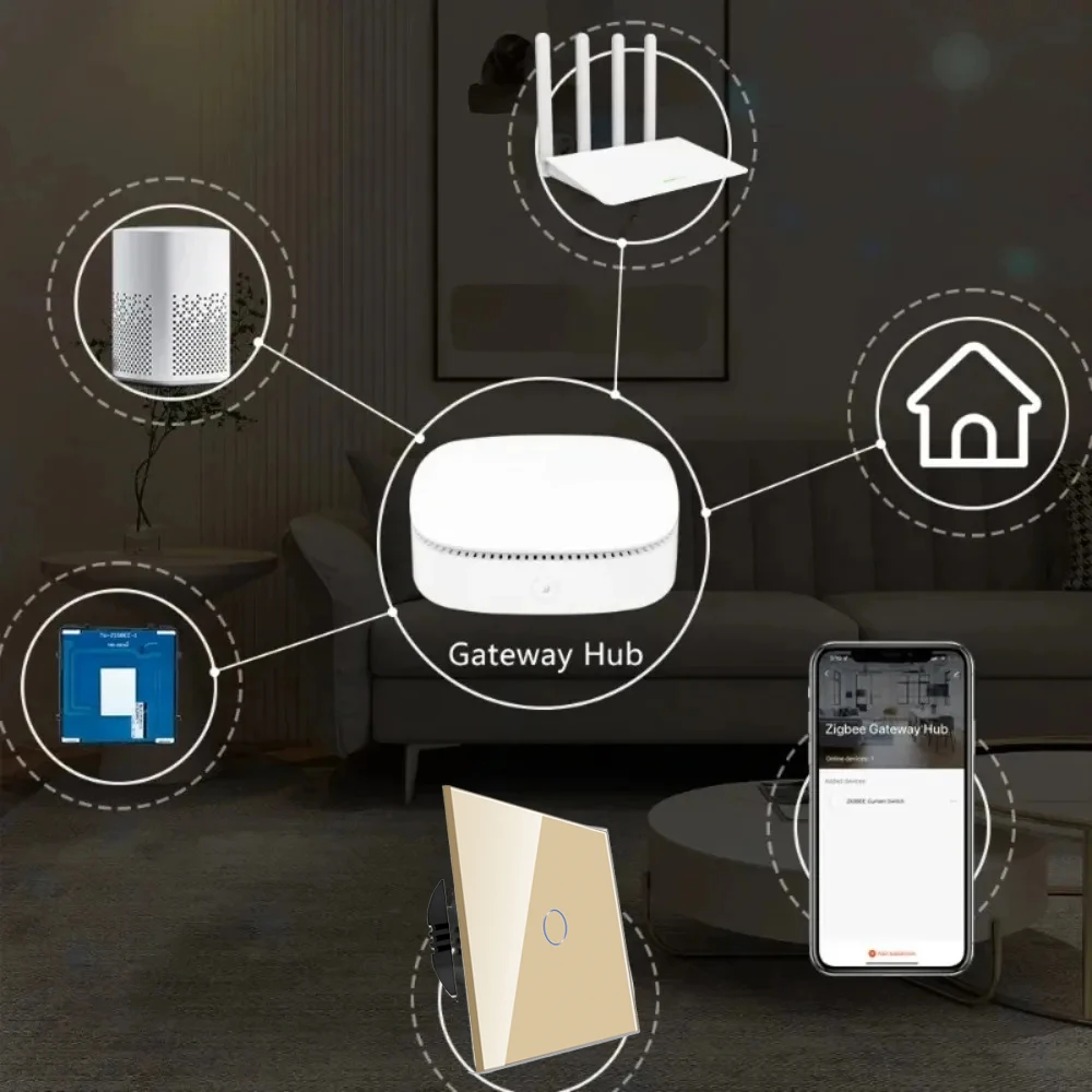 Zigbee Smart Light Switches Function Parts Need Neutral 2/3/4 Gold Glass Touch Panels EU Power USB Socket Thermostat DIY Module thumbnail 5