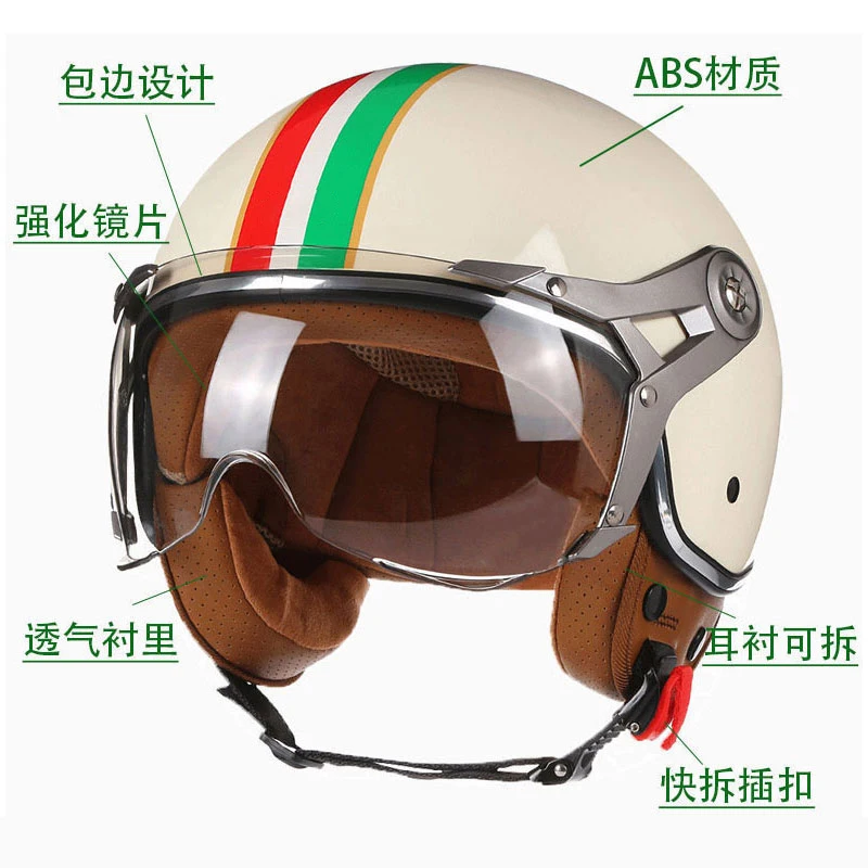 New Open Face 3/4 Motorcycle Helmet Retro Motorbike Helmets Vintage Chopper Capacete De Moto Bike Scooter With For Men Women DOT thumbnail 4