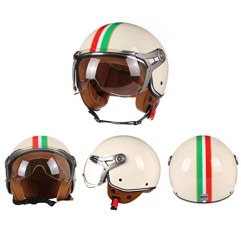 New Open Face 3/4 Motorcycle Helmet Retro Motorbike Helmets Vintage Chopper Capacete De Moto Bike Scooter With For Men Women DOT thumbnail 6