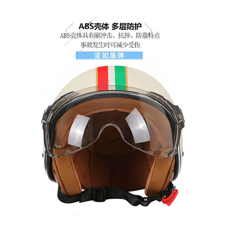 New Open Face 3/4 Motorcycle Helmet Retro Motorbike Helmets Vintage Chopper Capacete De Moto Bike Scooter With For Men Women DOT thumbnail 2