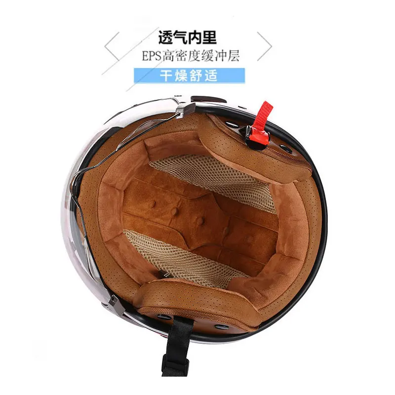 New Open Face 3/4 Motorcycle Helmet Retro Motorbike Helmets Vintage Chopper Capacete De Moto Bike Scooter With For Men Women DOT thumbnail 3