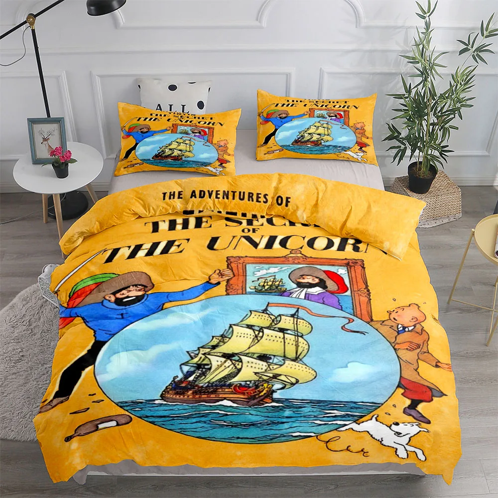Tintin Adventure Tales Children Duvet Cover Set King Queen Double Twin Single Bed Linen Set