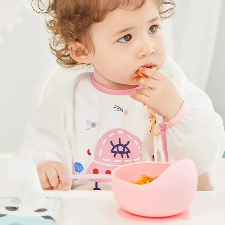 High Quality Spill-Proof Silicone Feeding Bowl Baby Dishes Kid Dinner Spoon Food Grade Silicone Baby Silicone Tableware thumbnail 4