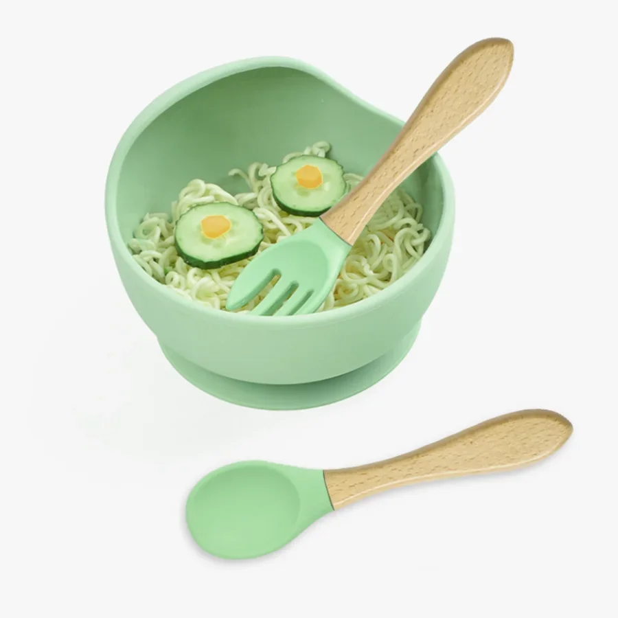 High Quality Spill-Proof Silicone Feeding Bowl Baby Dishes Kid Dinner Spoon Food Grade Silicone Baby Silicone Tableware thumbnail 6