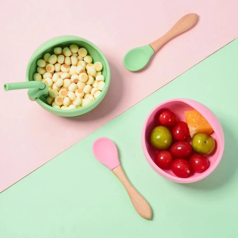 High Quality Spill-Proof Silicone Feeding Bowl Baby Dishes Kid Dinner Spoon Food Grade Silicone Baby Silicone Tableware thumbnail 2