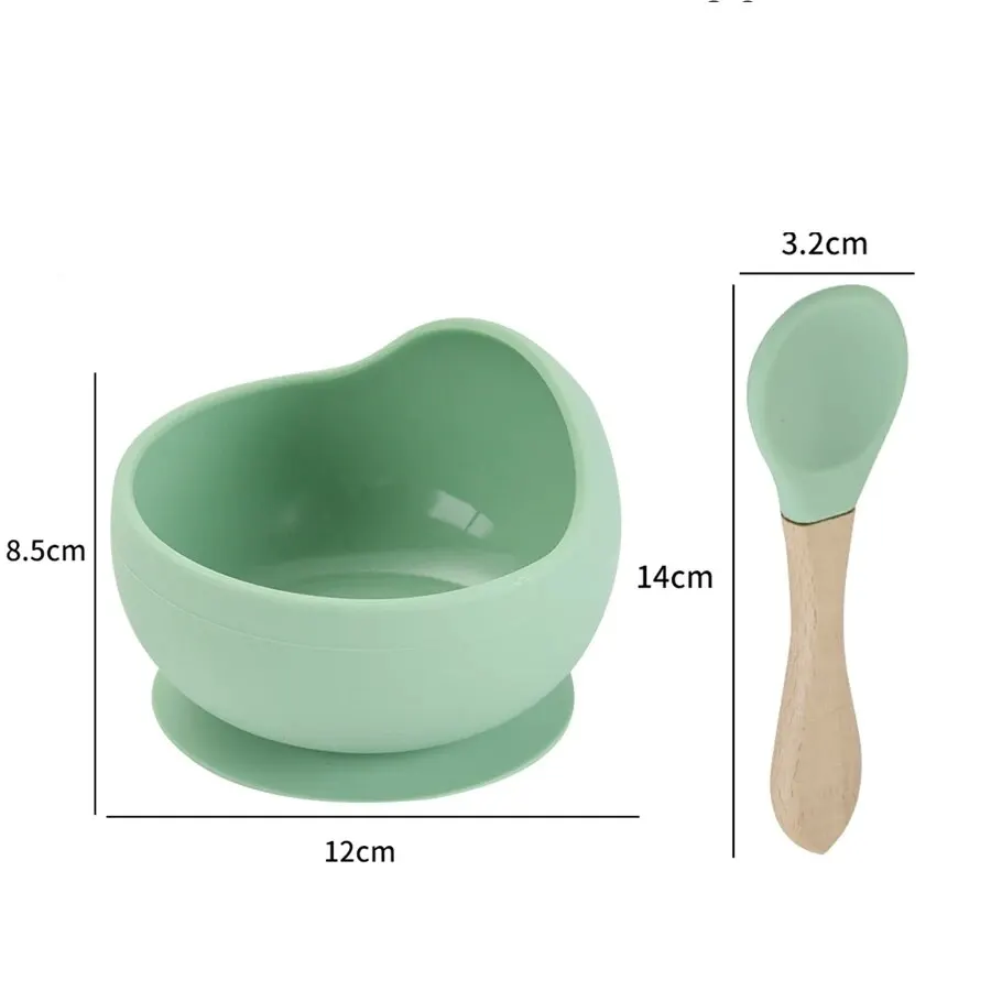 High Quality Spill-Proof Silicone Feeding Bowl Baby Dishes Kid Dinner Spoon Food Grade Silicone Baby Silicone Tableware thumbnail 5