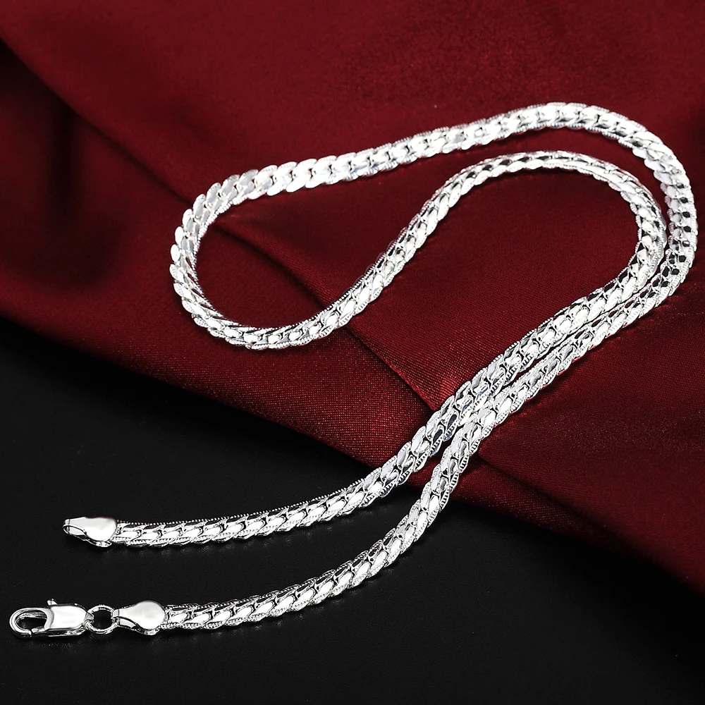 925 Sterling Silver Christmas Gifts European Style 6MM Flat Chain Necklace Bracelets Fashion for Man Women Jewelry Sets S085 thumbnail 5