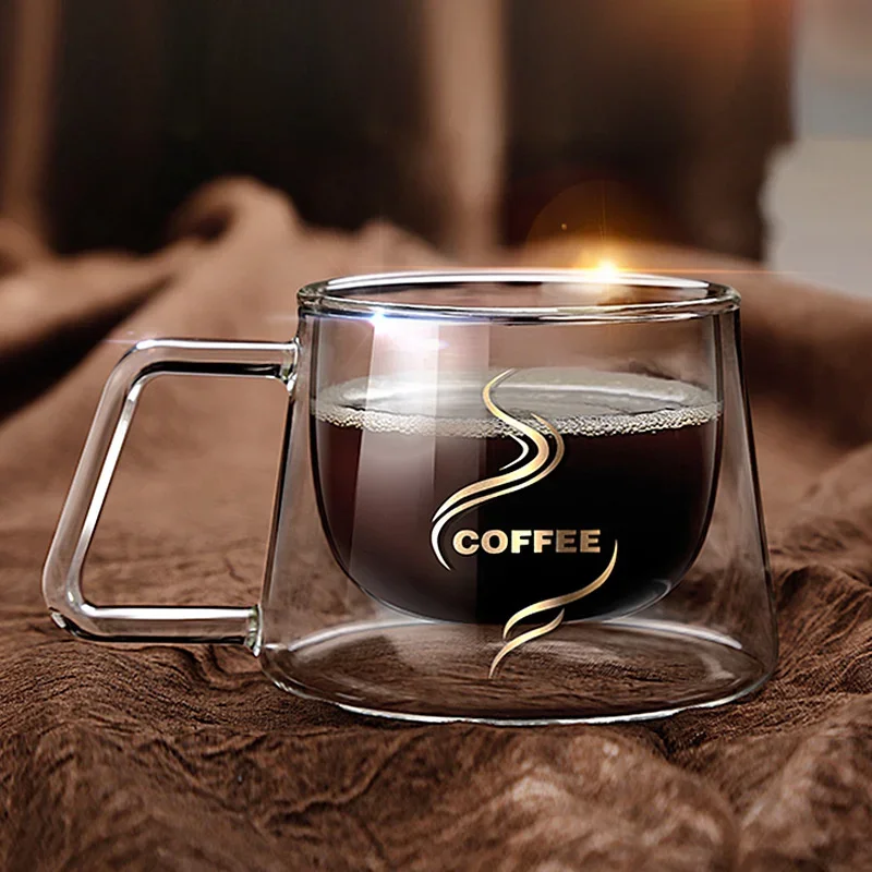 200ml Double Wall Glass Coffee Mug with Handle Transparent Heat-resistant Espresso Cup Breakfast Latte Cappuccino Tea Cup thumbnail 2