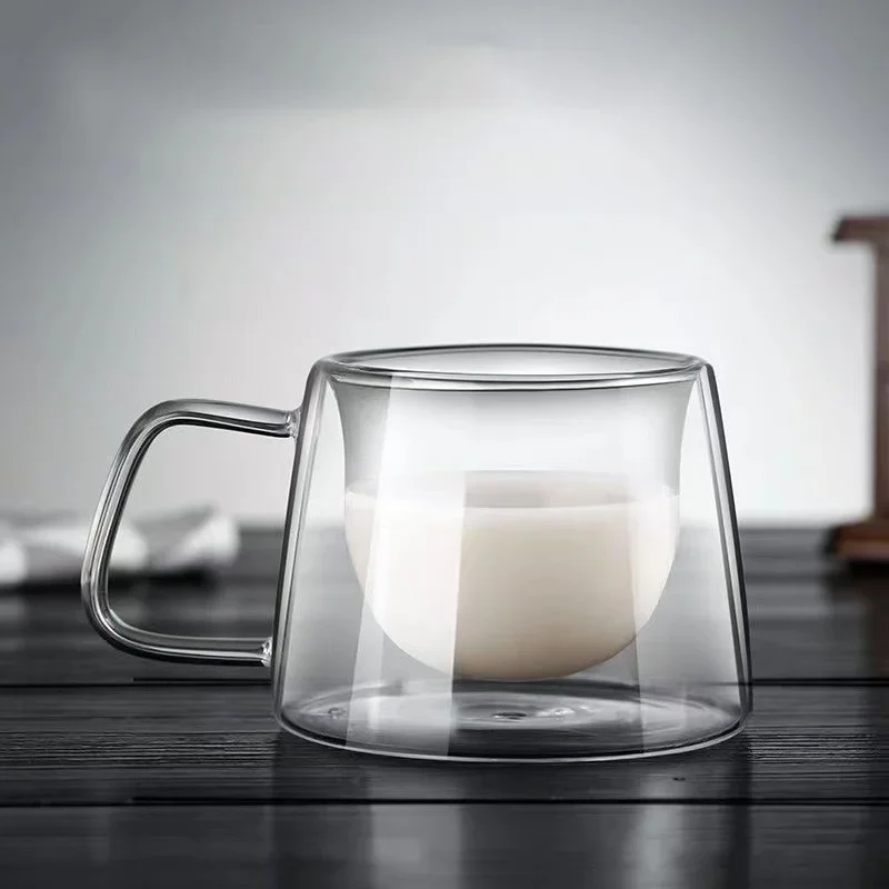 200ml Double Wall Glass Coffee Mug with Handle Transparent Heat-resistant Espresso Cup Breakfast Latte Cappuccino Tea Cup thumbnail 3