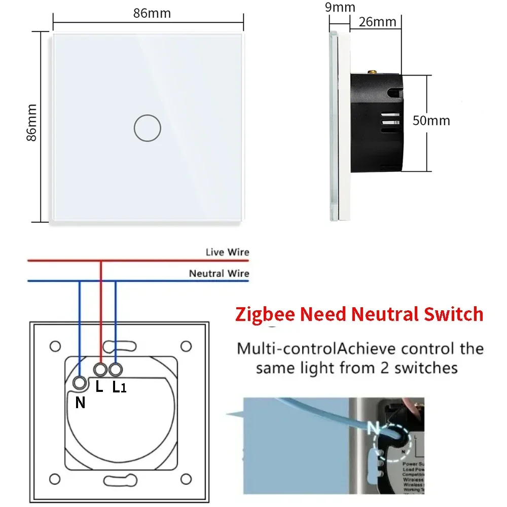 Tuya ZigBee Smart Light Switch Relay Module zigbee Touch Switches Function 1/2/3/4gang Glass Panels EU Wall Smart Socket Parts thumbnail 4