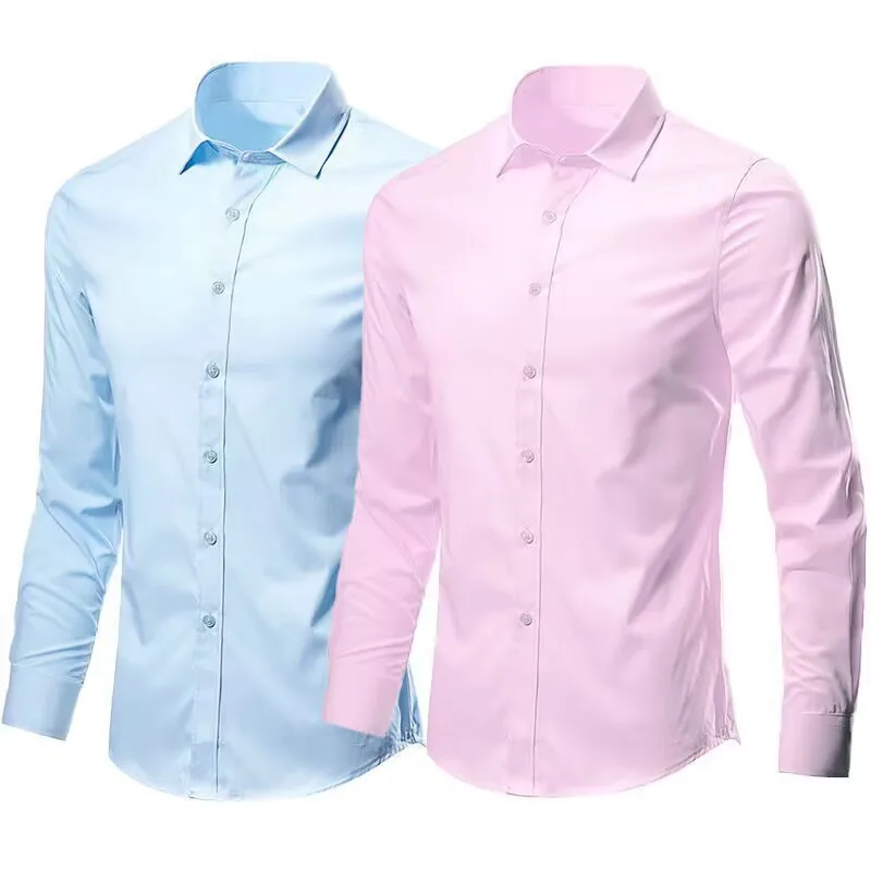Men's Elastic Spring And Autumn New long Sleeve Shirt Anti-wrinkle Free ironing Business Comfort Fashion Breathable Slim thumbnail 2