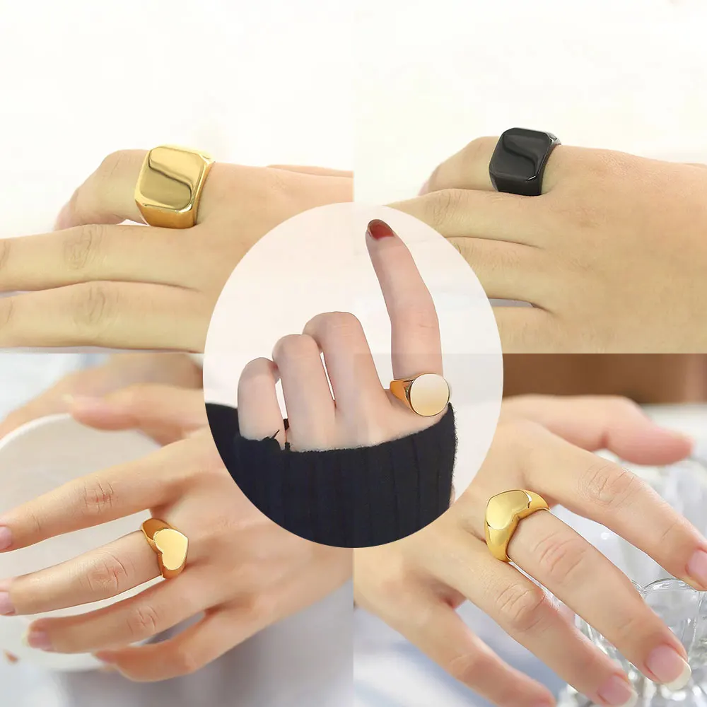 Customized Women Signet Ring Name Letter Pattern Logo Stainless Steel Rings Punk Candid Fashion Jewelry Male Wedding Accessories thumbnail 2